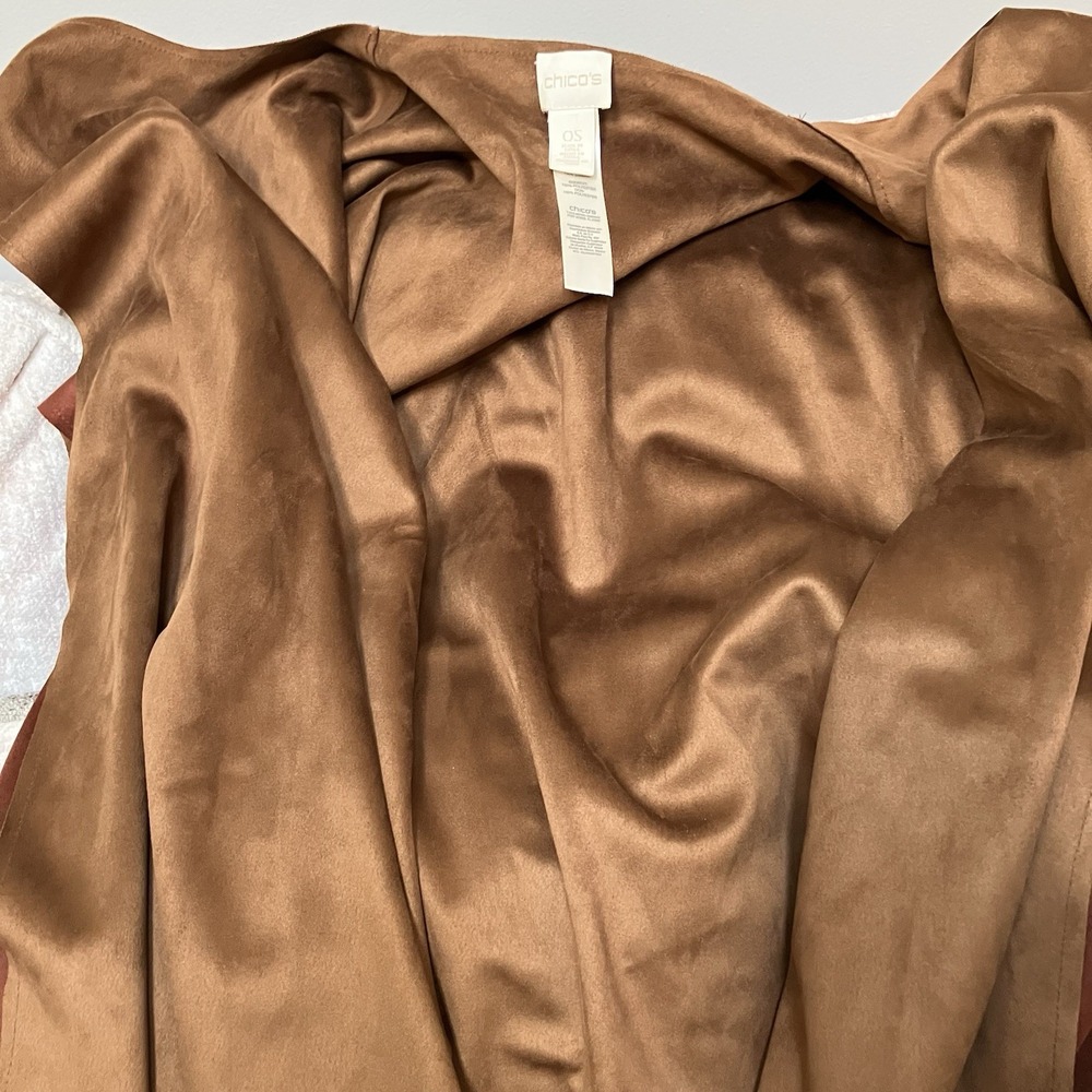 Chico's One Size Brown Rust Poncho Jacket Coat  Faux Suede Open Front Women's - Picture 7 of 8
